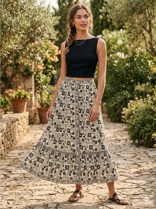 Max Studio Dresses & Skirts - Cottagecore Boho Whimsy Black Floral Maxi Skirt with Black Heart 🖤Leaves NWT